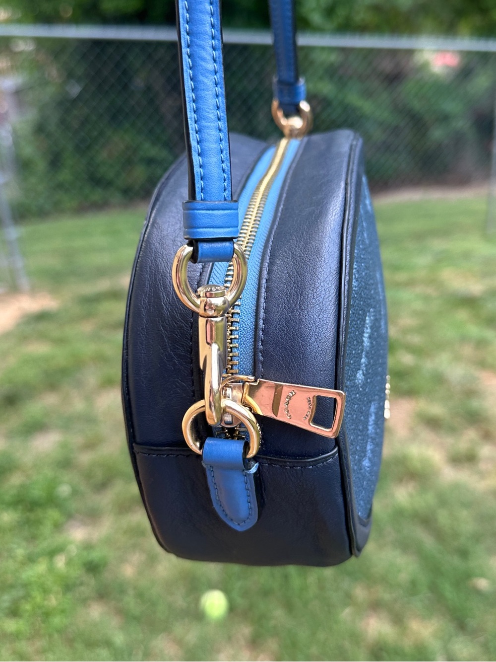 Coach Horse & Carriage Print Oval Camera Crossbody Bag Blue C4057 2021 - Picture 5 of 15